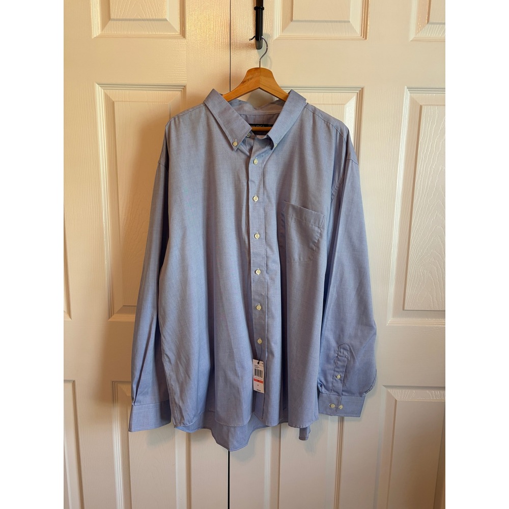 Nautica Mens 3XL NWT Classic Fit Wrinkle Resistant Cotton Button Down Shirt Blue